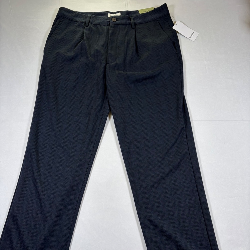 Goodfellow & Co Mens Pleated Trouser Navy Blue Glen Plaid Dress Pants 36x32 NEW